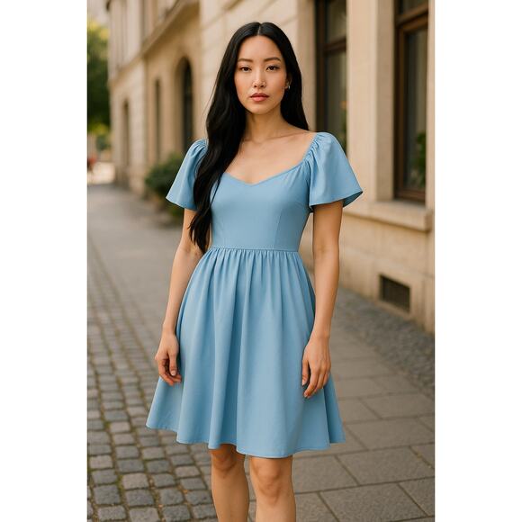 Altar’d State Blue Flutter Sleeve Cutout Dress - Size Small - Picture 1 of 4